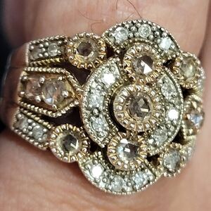 925 18k Unique Rose Cut Natural Mine Diamond Cocktail Ring